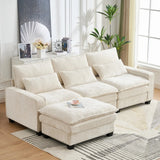 99'' Sectional Cloud Deep Seat Couch, Modern Comfy Chenille L Shaped Sectional Sofa for Living Room Set, Upholstered 4-Seats Sofa Couch with Movable Ottoman, Beige