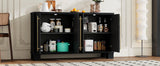 TREXM Sideboard Buffet Cabinet with Storage, Wood Sideboard with Adjustable Shelves and Gold Handles for Kitchen, Dining Room and Living Room (Black)