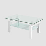 Tempered Clear Glass Coffee Table, 2-Layers Coffee Table Living Room Center Table