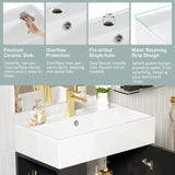 21.6" Black Bathroom vanity, Combo Cabinet, Bathroom Storage Cabinet, Single Ceramic Sink, Left side storage