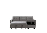 77 Inch Reversible Sectional Storage Sleeper Sofa Bed , L-Shape 2 Seat Sectional Chaise With Storage , Skin-Feeling Velvet Fabric ,Light Grey Color For Living Room Furniture