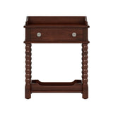 Retro Style Nightstand with Drawer and Open Shelf for Bedroom, Bedside Table with Turned Legs and Metal Handle,Walnut
