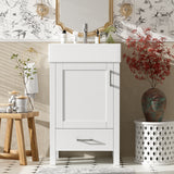 20.28'' White Modern Bathroom Vanity with Ceramic Sink, Solid Wood Frame, and Drawer – Ideal for Small Bathrooms.