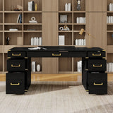 70" Extra-Large Classic and Traditional Executive Desk with Metal Edge Trim ,Writing Desk with 2 file drawers,USB Ports and Outlets,Desk with Hidden Compartment for Living Room,Home Office,Study Room,