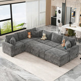 112.2" Sectional Sofa Pull-out Sofa Bed Sleeper with a Storage Ottoman,Three Pillows and Charging Devices for Living Room, Cream