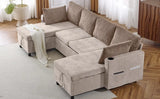 1113.4" Sectional Sofa Pull-out Sofa Bed Versatile Sofa Sleeper with Large Storage Space, Two USB Ports and Two Cup Holders for Living Room(Old SKU:N719S001660D), Brown