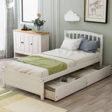 Twin Platform Storage Bed Wood Bed Frame with Two Drawers and Headboard, Walnut(Previous SKU: SF000062DAA)