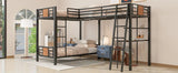 L-Shaped Twin over Twin Bunk Bed with Twin Size Loft Bed with Desk and Shelf ,Brown
