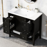 36" Bathroom Vanity with Sink, One Cabinet and Three Drawers, Solid Wood and MDF Board, White (Old Sku:SY999505AAK-6)