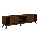 67.9 Inch Mid Century Modern Rattan TV Stand for TVs up to 75", Entertainment Cabinet, Media Console for Living Room Media Room, Solid Wood Feet & Rattan Cabinet Doors - Walnut