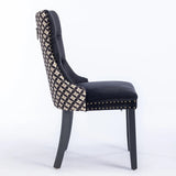 Classic Velvet Dining Chairs,  High-end Tufted Solid Wood Contemporary Velvet Upholstered Dining Chair with Wood Legs Nailhead, SET OF 2,Black and Patterned,SW2201BK