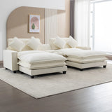 111" Sectional Sofa Chenille Upholstered Sofa with Two Removable Ottoman, Two USB Ports, Two Cup Holders and Large Storage Box for Living Room (Old SKU:SG001480AAA), Beige
