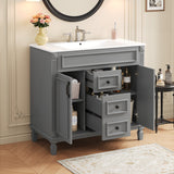 36'' Bathroom Vanity with Top Sink, Modern Bathroom Storage Cabinet with 2 Soft Closing Doors, Single Sink Bathroom Vanity