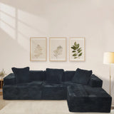 Compression Sectional Couch with Comfy Chaise, Boneless L Shape Sofa with Deep Seat, Minimalist Modular Couches Sleeper for Living Room Bedroom Apartment Lounge,corduroy,Black (102.4x66.9x24.8inch)