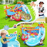 9 in1 Inflatable Slide Water Park Jump Area Dual Slides Climbing Wall  Anchor Ring Toss Basketball Hoop Dual Water Guns Shallow and Bathing Poolsfor Kids