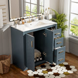 30'' Bathroom Vanity with Ceramic Sink Combo, Solid Wood Frame Bathroom Storage Cabinet, Freestanding Vanity Set with 3 Drawers& Soft Closing Doors