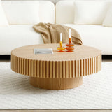 Natural Wood Coffee Table 39.37 MDF coffee table Modern Handcraft Drum Coffee Table  Circle Coffee Table for Living Room,ASH