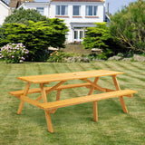 8 Person Brown Wooden Picnic Table, Outdoor Camping Dining Table with 2 Seats, Garden, DIY with 2 Built-in Benches, 2220lb Capacity