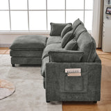 101.9-inch three-seater sofa, made of Chenille fabric, equipped with a movable footstool, modular design, suitable for various settings such as living rooms, bedrooms, and apartments.gray