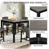 5-Piece Counter Height Table Set with 4 Chairs, Counter Height Table Set for 4 with Chairs, Wooden Counter Height  Table Set for Kitchen, Dining Room, Light Grey & Black Two Tone