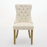 A&A Furniture, Nikki Collection Modern, High-end Tufted Solid Wood Contemporary Velvet Upholstered Dining Chair with golden Wood Legs Nailhead Trim 2-Pcs Set, Milky White,SW1401MW