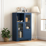 MDF painted Cabinet with Glass Doors and drawer, open storage space, Navy Blue, Bedroom, Living room