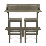 3-Piece Balcony Bar Set with Bottom Shelf Table and 2 Stools, Grey Finish