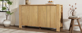 TREXM Buffet Cabinet with Storage, 4-Door Retro Wood Sideboard with Distressed Finish and Adjustable Shelves for Dining Room, Kitchen, and Living Room (Natural)