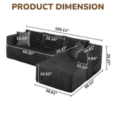 105" L-Shaped Modular Compression Sofa, Plush Upholstery, All-Foam Structure (No Springs), Vacuum-Packed, Space-Saving for Living Room, Bedroom, Apartment  (Left Chaise)