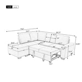 Sleeper Sectional Sofa, L-Shape Corner Couch Sofa-Bed with Storage Ottoman & Hidden Arm Storage & USB Charge  for Living Room Apartment, Black