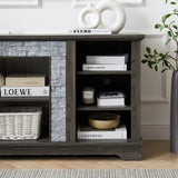 Mantel Stone TV Media Stand with with Faux Stacked Stone Surround, Modern Entertainment Console with Open Storage Space,Grey, 58.31"W*15.39"D*26.06"H