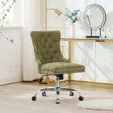 A&A Furniture Office Chair,Velvet Upholstered Tufted Button Home Office Chair with Golden Metal Base,Adjustable Desk Chair Swivel Office Chair (Gray)
