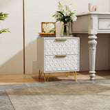set of 2 nightstand with Light-Luxury Wall-Mounted Cabinet: 2 Drawers, Bottom support rail , Gold Legs & Handles, 3D Embossed, for Bedroom/Living Room/Office