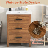 24'' Bathroom Vanity with Ceramic Basin Sink, Modern Bathroom Storage Cabinet with 3 Drawers, Freestanding Bathroom Vanity Cabinet with Single Sink (Same as SW000108AAP)