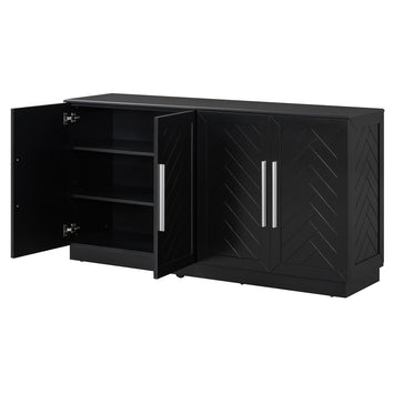 TREXM Sideboard Buffet Cabinet with Storage, Buffet Cabinet with Adjustable Shelves and Silver Handles Sideboard Cabinet for Kitchen, Dining Room, Living Room, Black