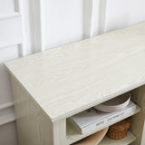 Large TV Desk Storage Rack with Faux Stacked Stone Surround,Media Console Table with Large Storage Cabinet,Modern TV Media Entertaionment Stand,WHITE, 70.12"W*15.35"D*25.83"H