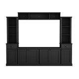 Minimalist Entertainment Wall Unit Set with Bridge for TVs Up to 75'', Ample Storage Space TV Stand with Adjustable Shelves, Modernist Large Media Console for Living Room, Black(NEW SKU: N721S000061B)