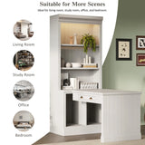 83.4"Tall Bookshelf with Writing Desk, Modern Bookcase with Study Desk, Workstation with Storage Shelf,Storage Bookcase with Open Shelves and LED Lighting for Living Room,Home Office,White
