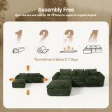 108-inch high-resilience boneless sponge sofa with 30 density, double-layer cloud-like cushions, multiple combination options, no installation required / Green