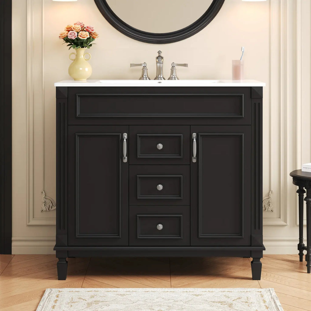 36'' Bathroom Vanity with Top Sink, Modern Bathroom Storage Cabinet with 2 Soft Closing Doors, Single Sink Bathroom Vanity