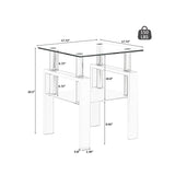 1-Piece Modern Tempered Glass Tea Table Coffee Table End Table, Square Table for Living Room, Transparent/White