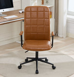 Antique brown PU leather color office chair, with armrest, high backrest, soft foam seating, 360 degree swivel , up and down adjustable gaslift,black powder coated frame,five star base, black wheels