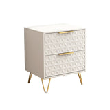 set of 2 nightstand with Light-Luxury Wall-Mounted Cabinet: 2 Drawers, Bottom support rail , Gold Legs & Handles, 3D Embossed, for Bedroom/Living Room/Office