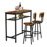 Bar table, equipped with 2 bar stools , with backrest and partition (Rustic Brown)