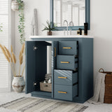 30'' Bathroom Vanity with Ceramic Sink Combo, Solid Wood Frame Bathroom Storage Cabinet, Freestanding Vanity Set with 3 Drawers& Soft Closing Doors