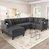 Modern U-shaped Sectional Sofa 115.7" Corner Sectional Living Room Couch Oversized Sectional with with Built-in Cup Holders, Storage Space and USB Ports for Living Room, Beige
