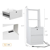Nightstands Set of 2, with Charging Station, Smart Nightstand with Night Light, Modern Night Stand with Bookshelf, Bedside Tables with Storage Cabinet for Bedroom,White