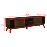 67.9 Inch Mid Century Modern Rattan TV Stand for TVs up to 75", Entertainment Cabinet, Media Console for Living Room Media Room, Solid Wood Feet & Rattan Cabinet Doors - Walnut