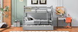 Twin over Full Bunk Bed with Ladder, Twin Size Trundle, Safety Guardrail, Gray
