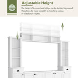 Minimalist Entertainment Wall Unit Set with Bridge for TVs Up to 75'', Ample Storage Space TV Stand with Adjustable Shelves, Modernist Large Media Console for Living Room, White (OLD SKU: SD000031AAK)
